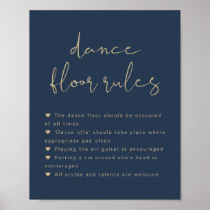CAITLIN Modern Navy Blue Dance Floor Rules Sign