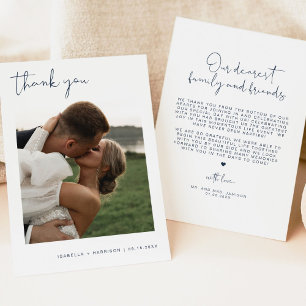 CAITLIN Modern Navy Blue Photo Wedding Thank You Invitation