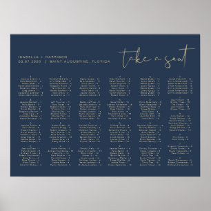 CAITLIN Modern Navy Gold Alphabetical Seating Poster