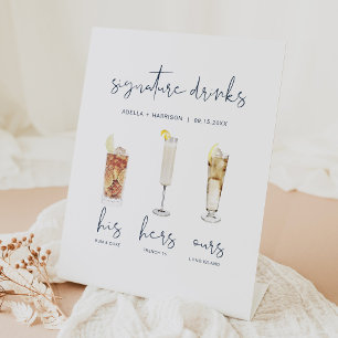 CAITLIN Modern Watercolor Cocktail Signature Drink Pedestal Sign