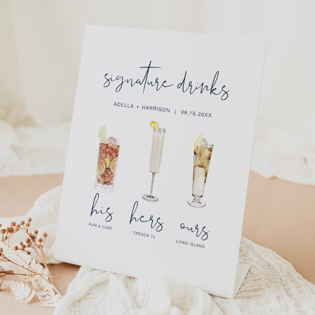 CAITLIN Modern Watercolor Cocktail Signature Drink Pedestal Sign (Creator Uploaded)