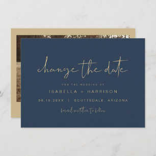 CAITLIN Navy and Gold Change the Date Invitation