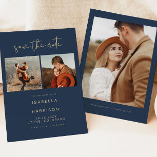 CAITLIN Navy and Gold Photo Save the Date  Invitation