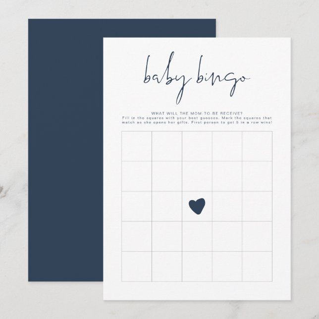 CAITLIN Navy Blue and Gold Baby Shower Bingo Game  Invitation (Front/Back)