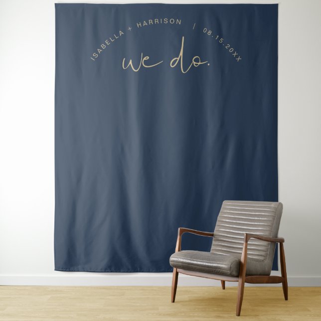 CAITLIN Navy Blue Wedding Backdrop Tapestry (In Situ)