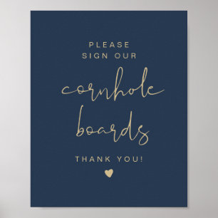 CAITLIN Navy & Gold Cornhole Guestbook Sign