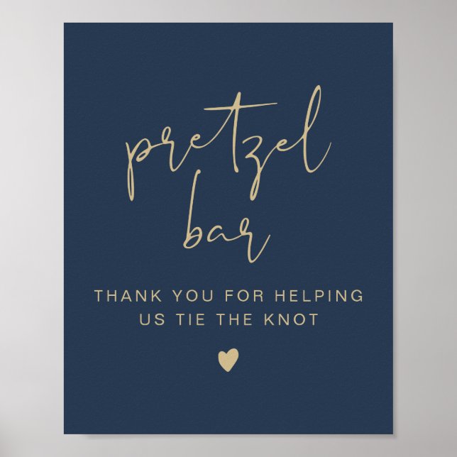CAITLIN Navy & Gold Minimalist Pretzel Bar Sign (Front)
