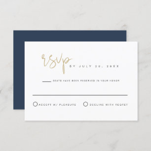 CAITLIN- Navy Gold Modern Minimalist Wedding RSVP Invitation