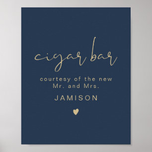 CAITLIN Navy & Gold Modern Wedding Cigar Bar  Poster
