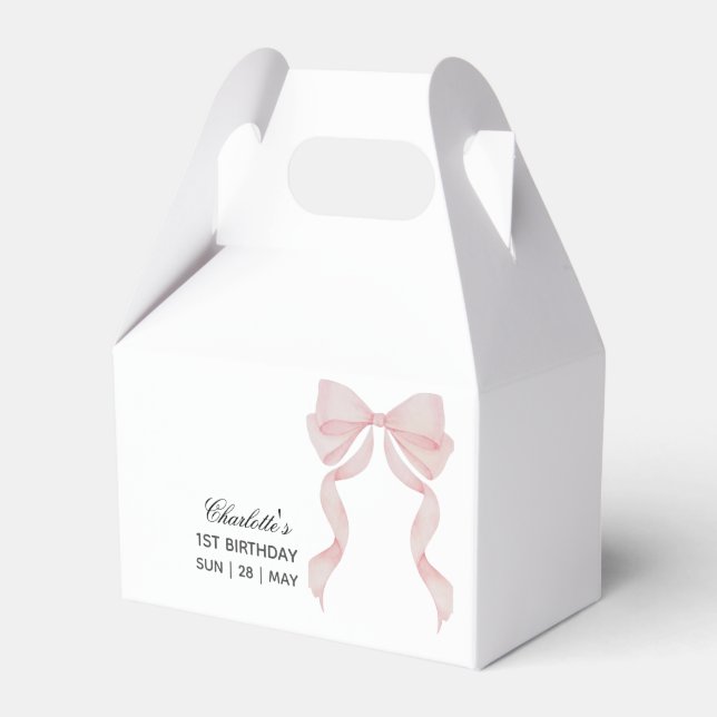 Caja para regalos pink bow 1st birthday favour box (Front Side)