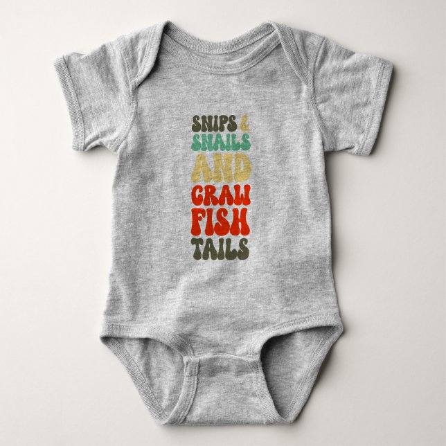 Cajun Boys Made Of Snips Snails Crawfish Tails Baby Bodysuit (Front)