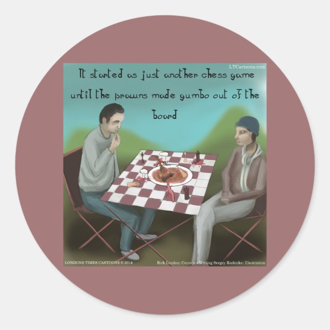 Cajun Chess Funny Cartoon Classic Round Sticker (Front)
