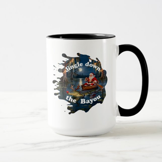 Cajun Christmas Santa Alligator Canoe Mug (Right)