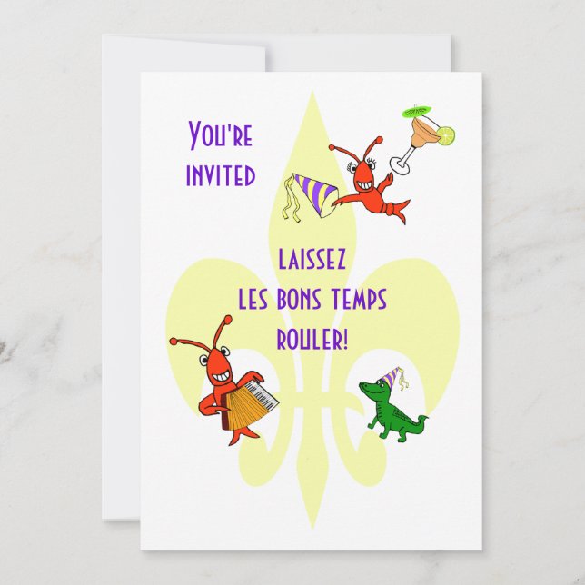 Cajun Crawfish and Alligator Fleur de Lis Party Invitation (Front)