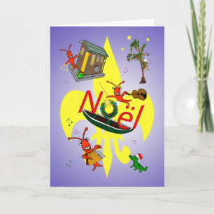Cajun Crawfish and Fleur de Lys Christmas Holiday Card