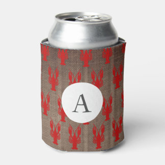 Cajun Crawfish & Faux Burlap | Monogram Can Cooler
