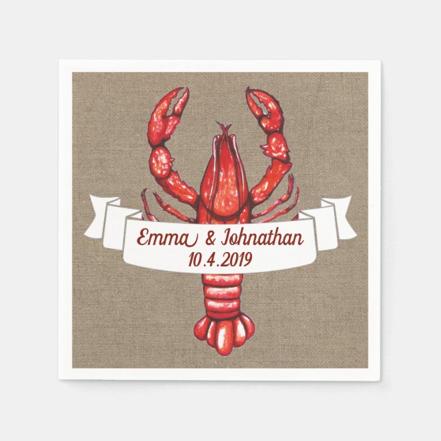 Cajun Crawfish & Faux Burlap | Personalised Napkin (Front)