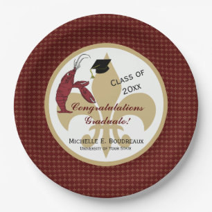Cajun Crawfish Graduation in Maroon and Gold Paper Plate