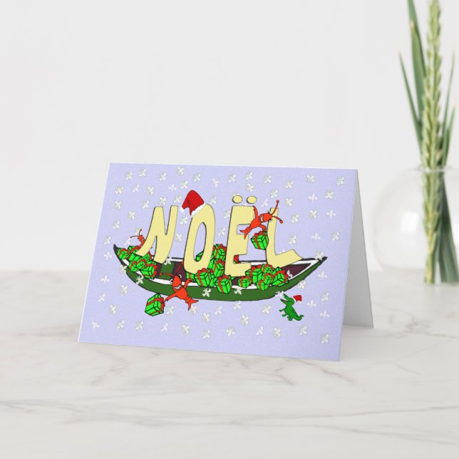Cajun Crawfish Pirogue Alligator Noel Greeting Holiday Card (Front)