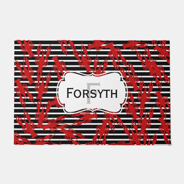 Cajun Crawfish & Stripe | Monogram Doormat (Front)