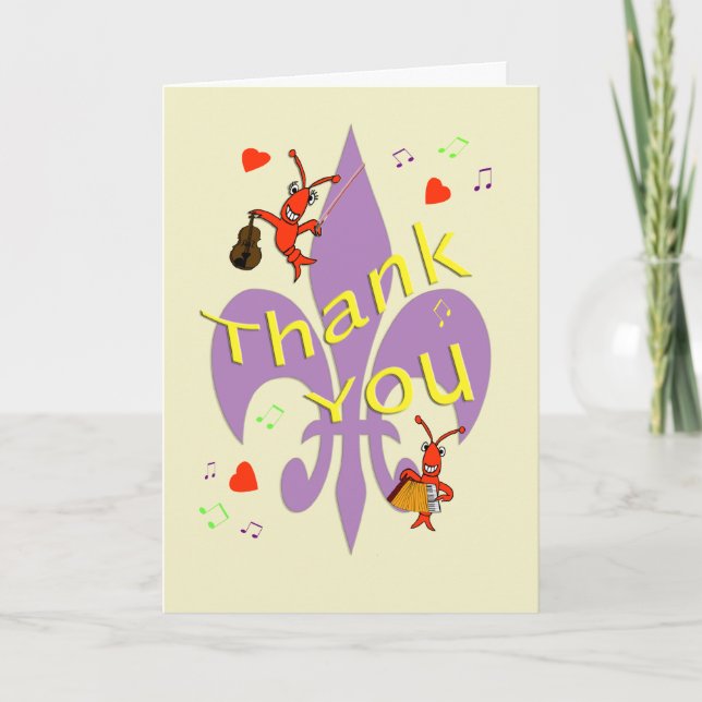 Cajun Fleur de Lis Crawfish Thank You Card (Front)