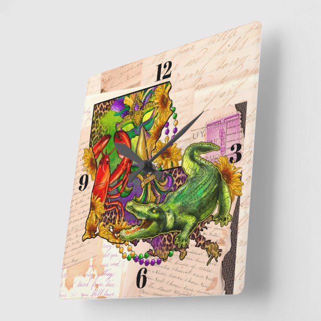 Cajun Louisiana Vintage Map  Square Wall Clock (Angle)
