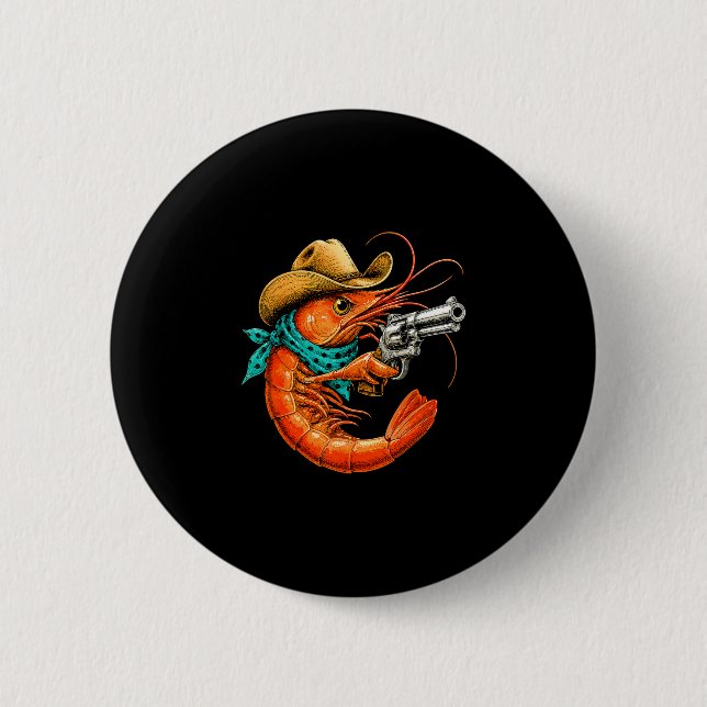 Cajun seafood funny shrimp  6 cm round badge (Front)