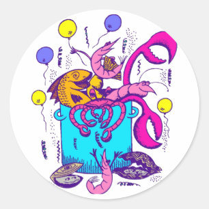Cajun Style Pot with Fish, crayfish, shrimp Classic Round Sticker