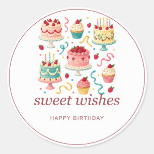 Cake and Candle Birthday Round Stickers