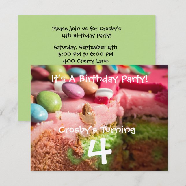Cake and Candy Kid's Birthday Party Invitation (Front/Back)