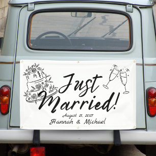 Cake and Cheers Just Married Car Banner