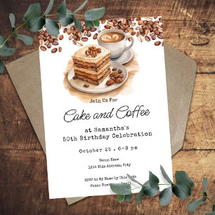 Cake and Coffee 50th Adult Birthday Invitation