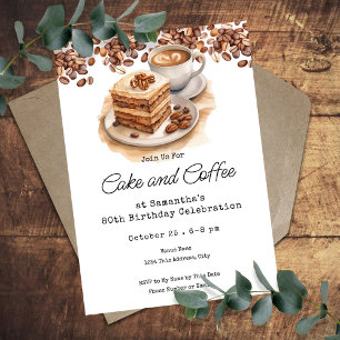 Cake and Coffee 80th Adult Birthday Invitation