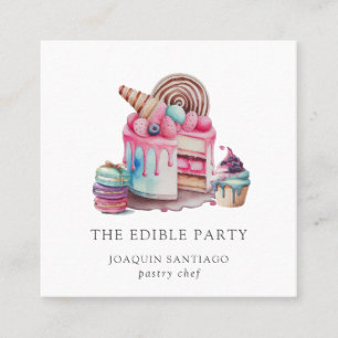 Cake And Desserts Pastry Chef Baker Watercolor Bus Square Business Card