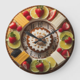 Cake and fruits large clock