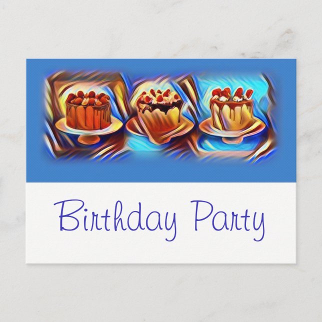 Cake Art Blue Birthday Party Invitation (Front)