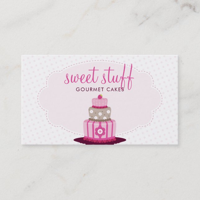 CAKE BAKER cute modern bakery logo pink chocolate Business Card (Front)
