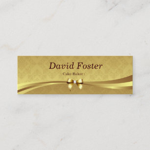 Cake Baker - Shiny Gold Damask Mini Business Card