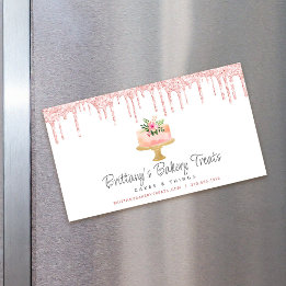 Cake Bakery Blush Pink Glitter Drips Pastry Chef Magnetic Business Card