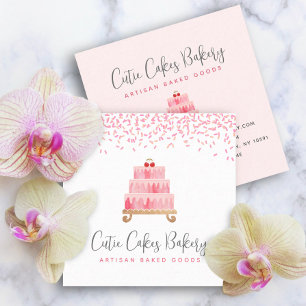 Cake Bakery Blush Pink Sprinkles Pastry Dessert Square Business Card