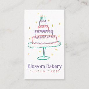 Cake Bakery Dessert Catering CUSTOM QR Hand-drawn Business Card