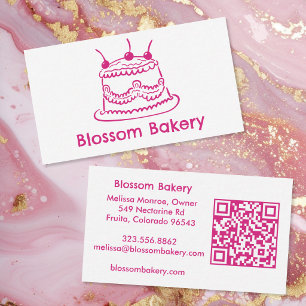 Cake Bakery Dessert Catering CUSTOM QR Hand-drawn Business Card