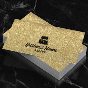 Cake Bakery Gold Drip Icing Modern Glitter Business Card