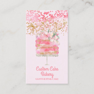 Cake Bakery Pastry Glitter Pink Elegant Business Card