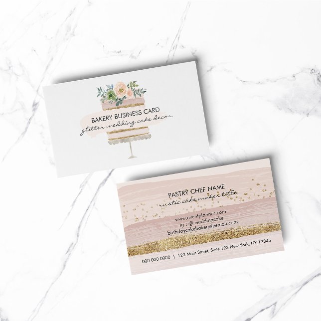 Cake Bakery Pastry Patisserie Peach flower Business Card (BAKERY PASTRY CHEF COOK CAKE event planner business)