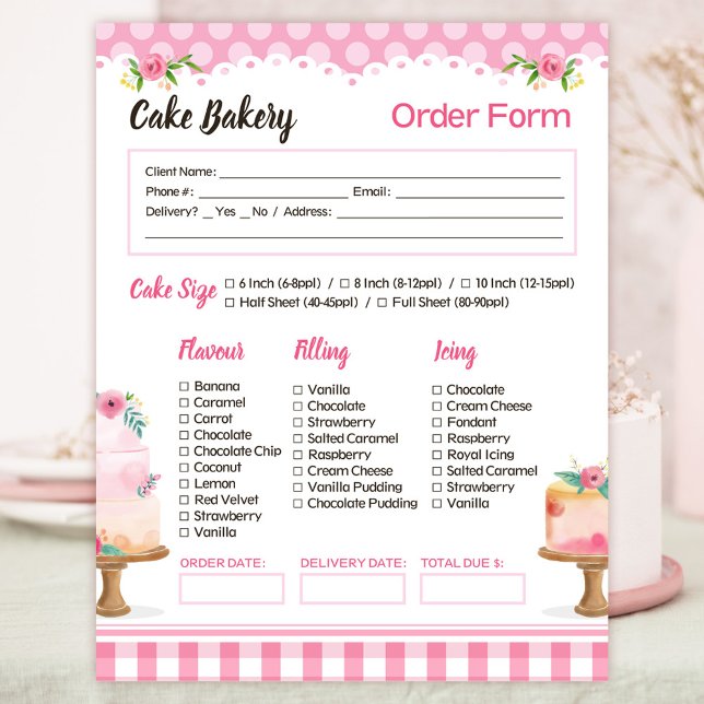 Cake Bakery Pink Order Form Notepad (Creator Uploaded)