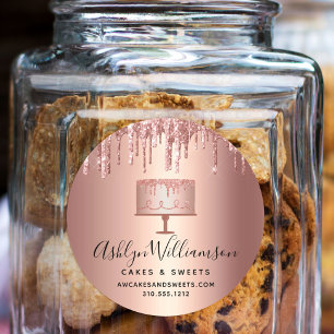 Cake Bakery Rose Gold Copper Glitter Pastry Chef Classic Round Sticker