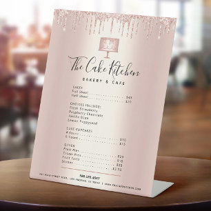 Cake Bakery Rose Gold Glitter Drip Menu Price List Pedestal Sign