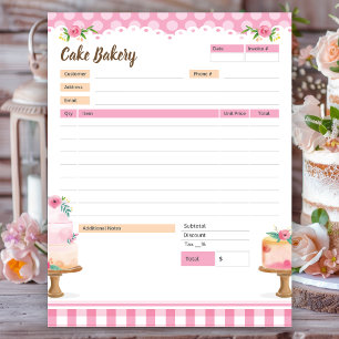 Cake Bakery Theme Order Form/Invoice Notepad