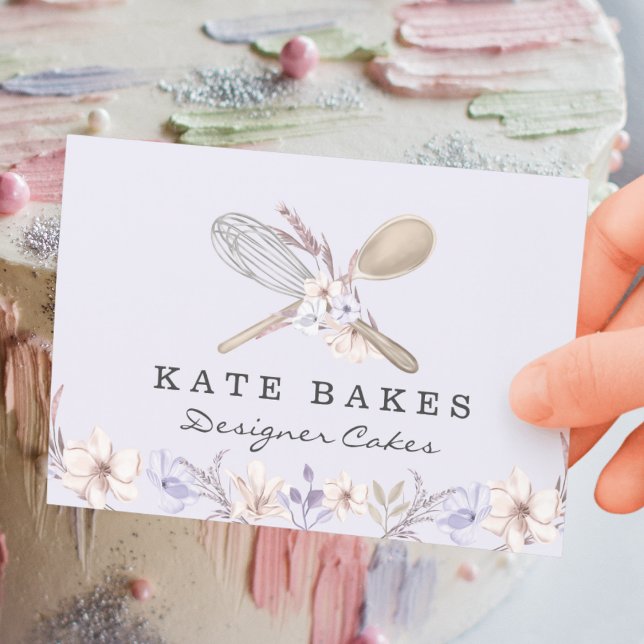 Cake Baking Chef Floral Watercolor Business Card (Creator Uploaded)